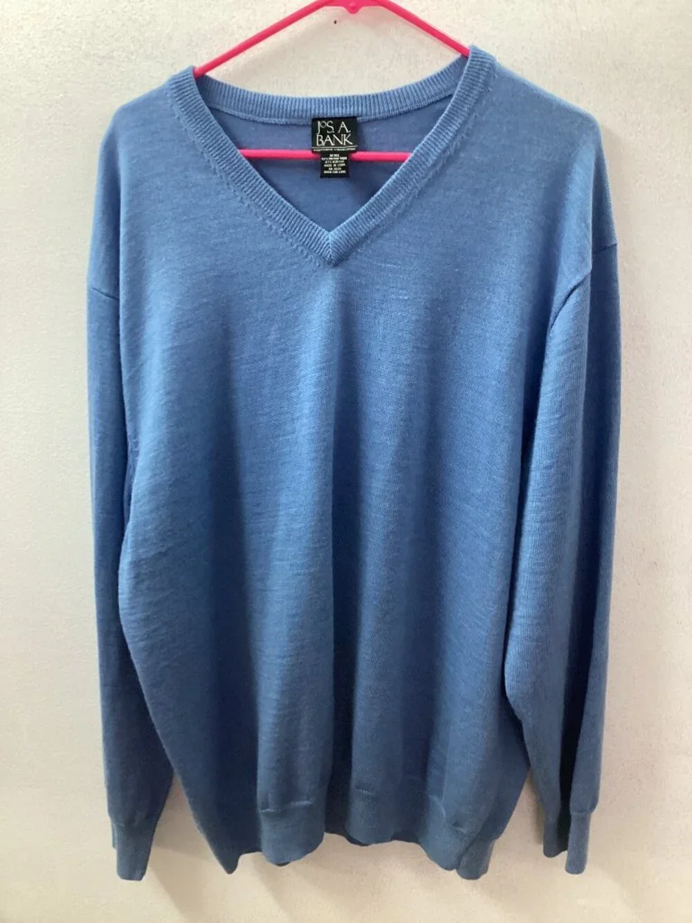 Jos A Bank Executive Coll. Men's XXL Blue Marino Wool Blend LS V-neck Sweater